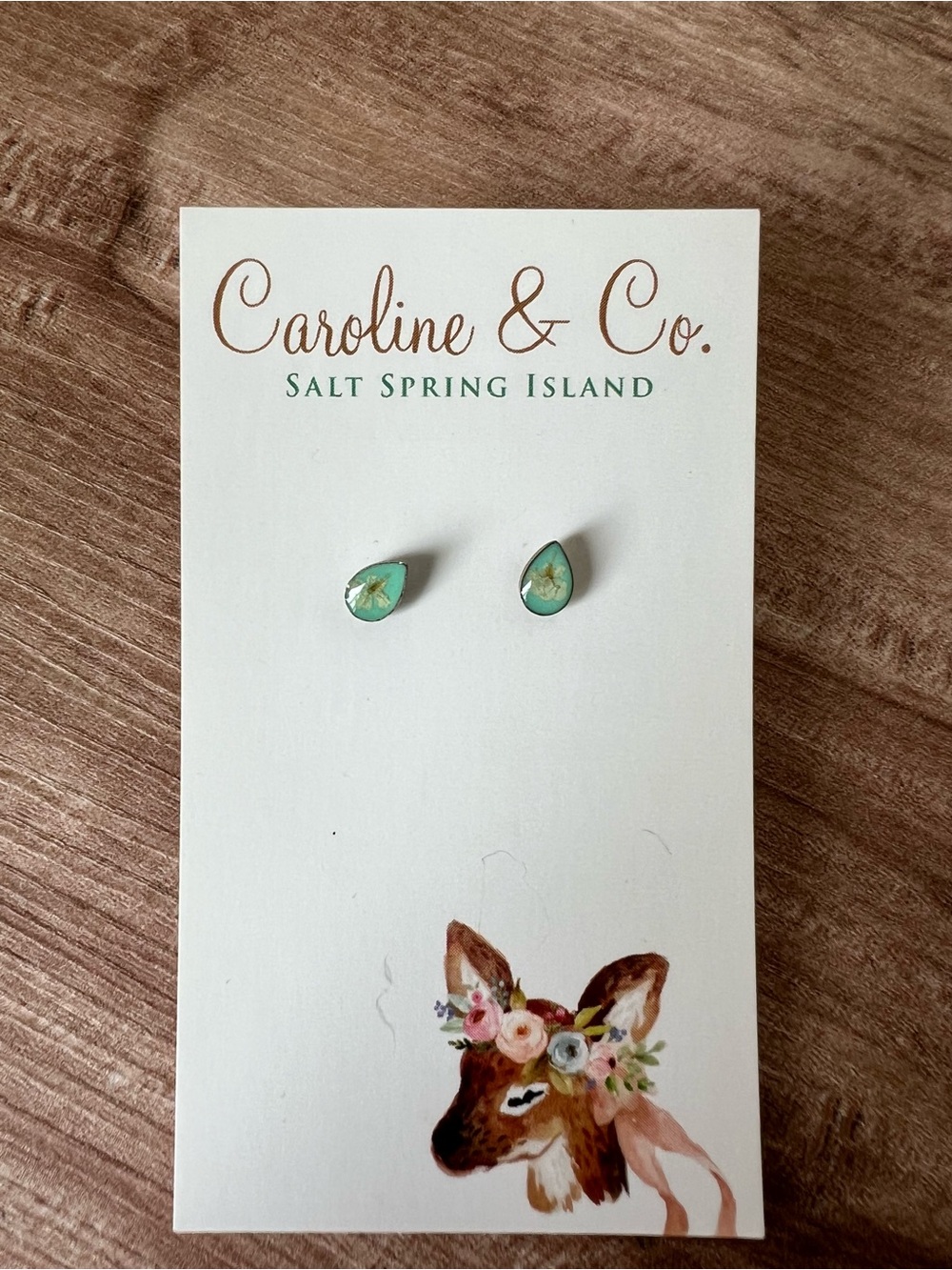 Teardrop Turquoise Stud Earrings with Pressed Flowers